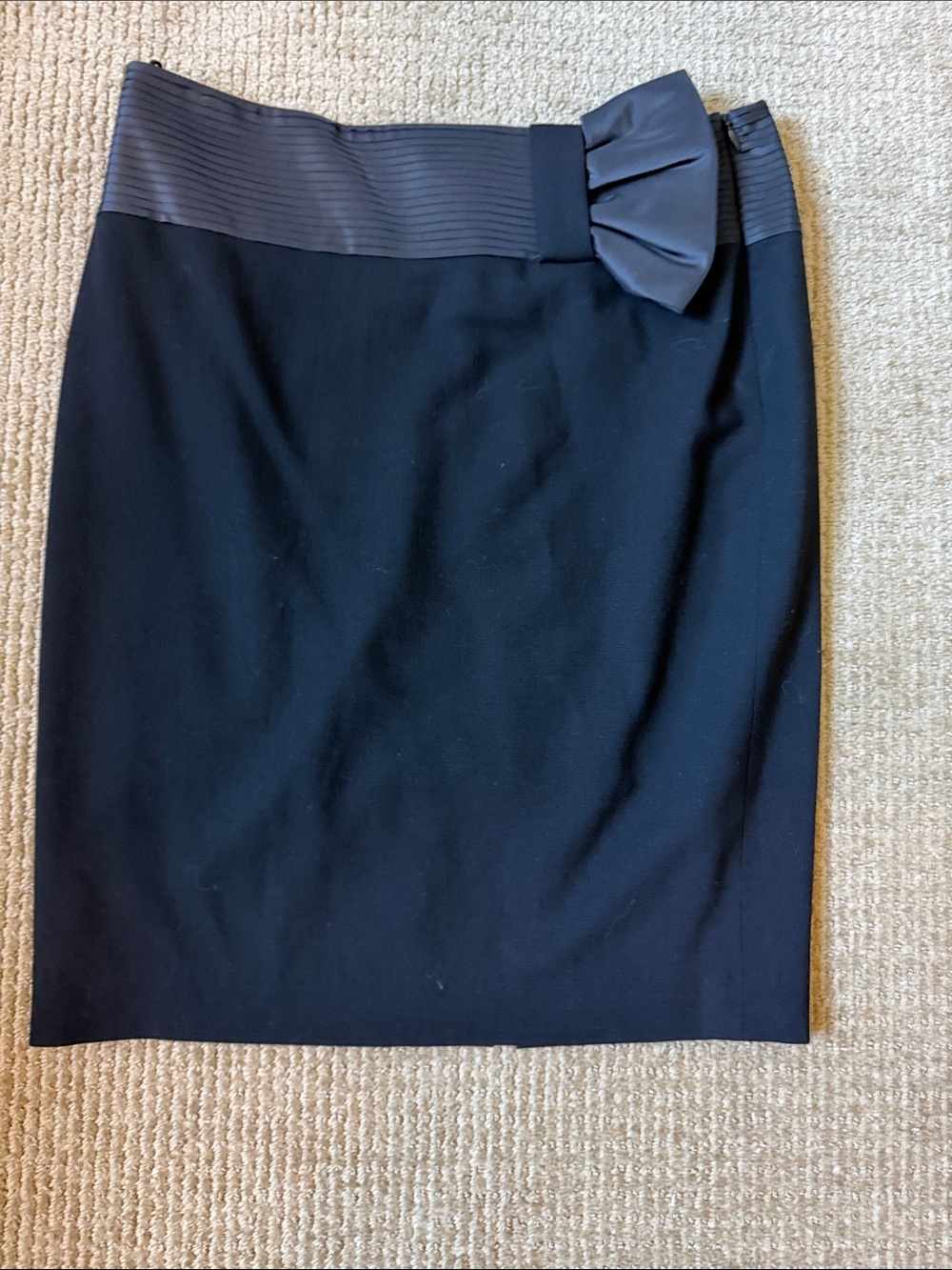 Escada Black Pencil Skirt with Pleated Waistband and Bow